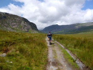 Chris riding up the Ogwen Valley.   